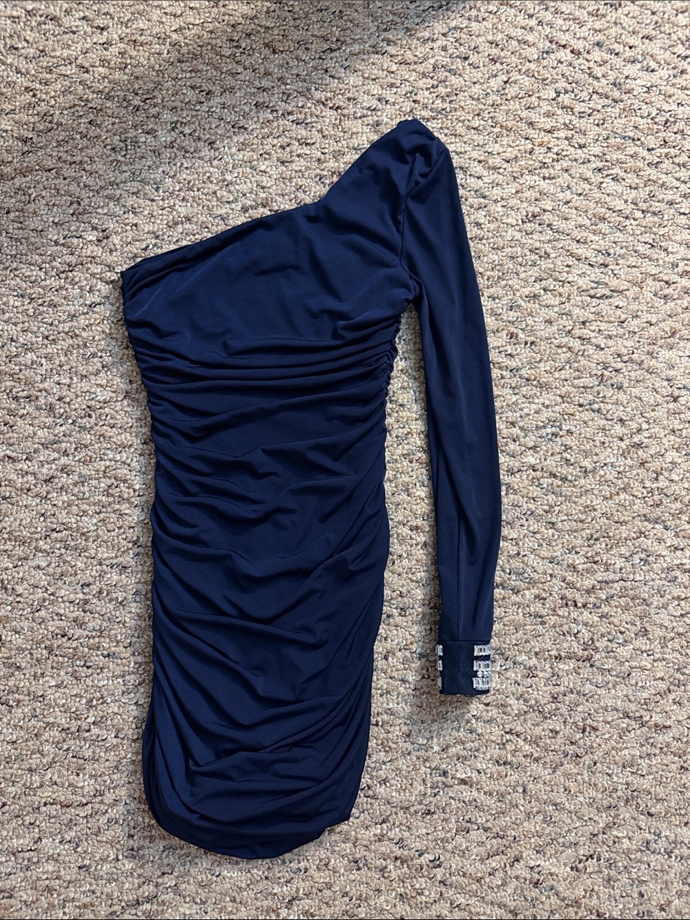 Navy One-Shoulder Ruched Dress